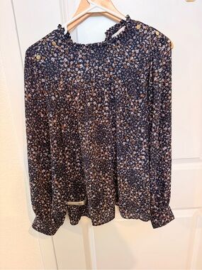 Women’s Loft Navy Floral Long-Sleeve Blouse